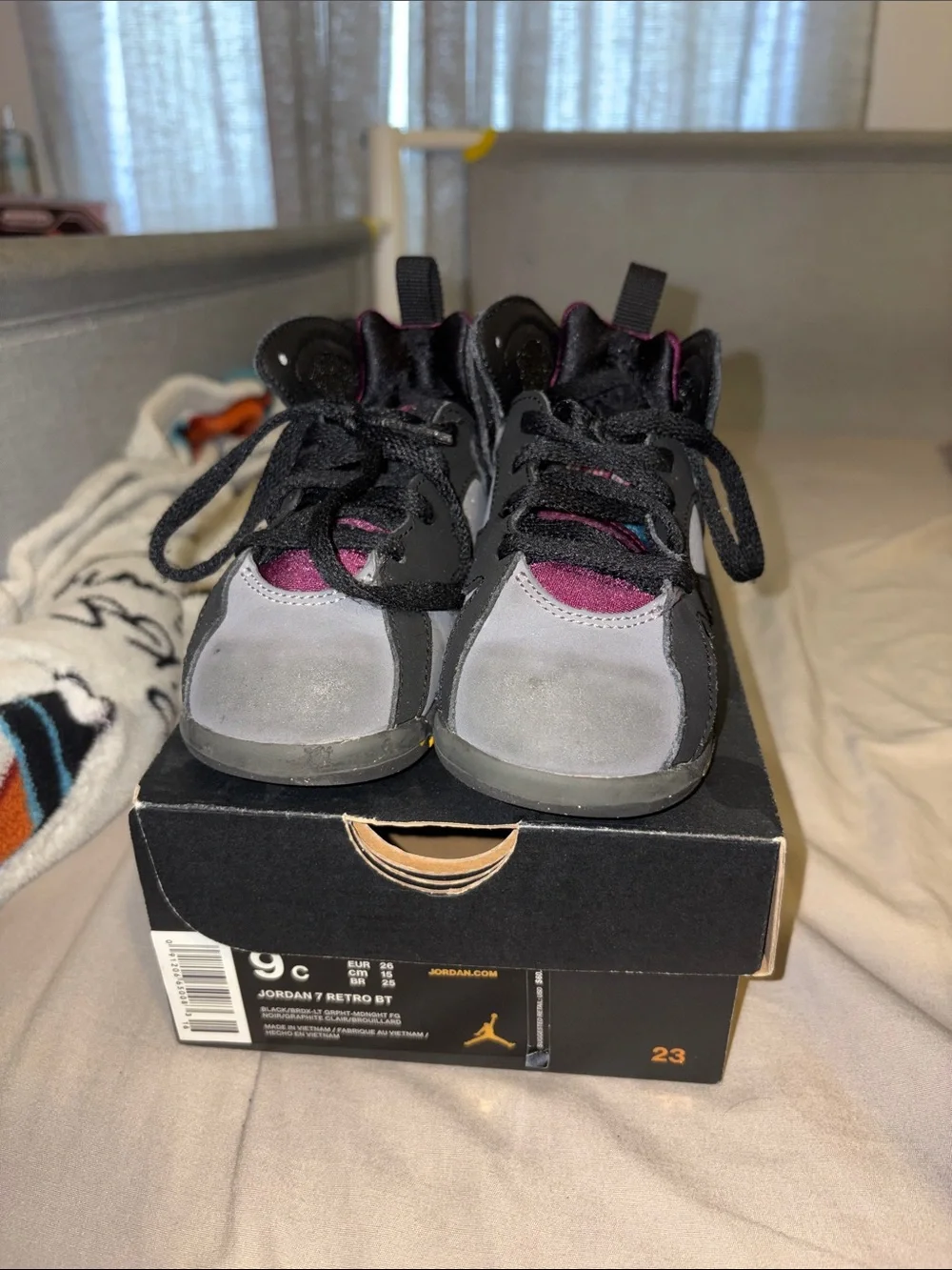 Jordan Kids' Grey and Black Sneakers with Pink Accents
